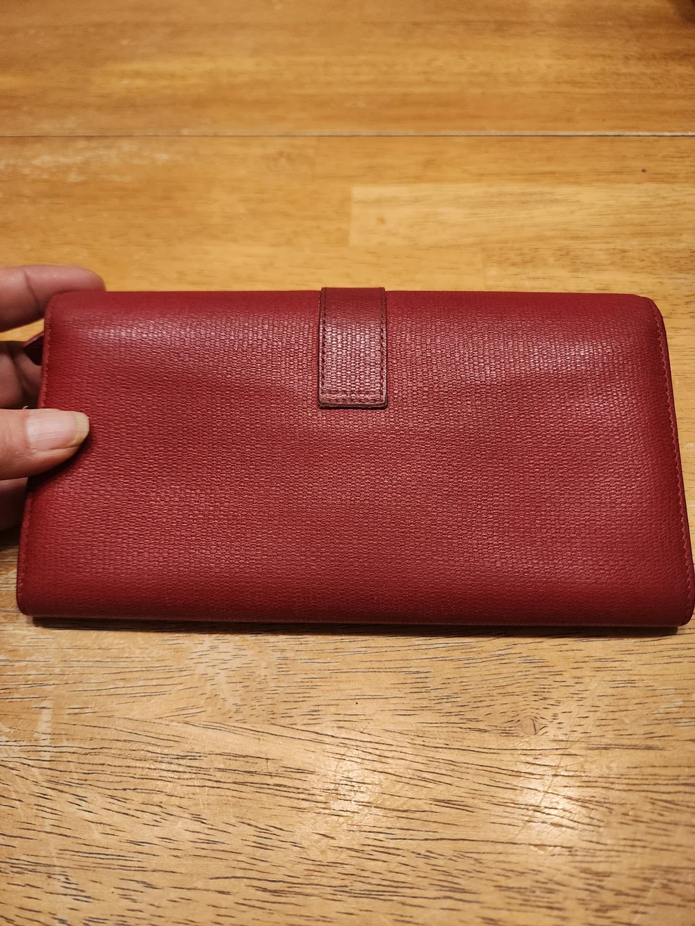 red textured leather Yves Saint Laurent Y-Line wallet gold-tone hardware